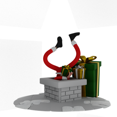 Santa Claus In Chimney  3D Illustration