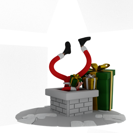 Santa Claus In Chimney  3D Illustration