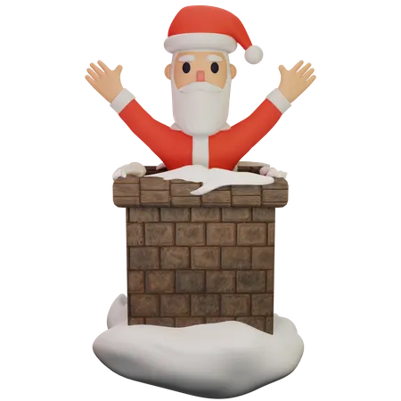 Santa Claus in Chimney  3D Illustration
