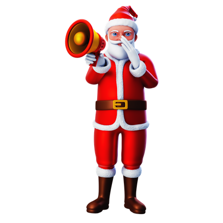 Santa Claus Informing Using Loudspeaker  3D Illustration