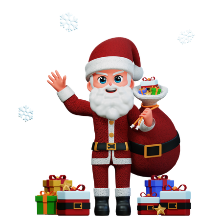 Santa Claus Is Carrying Gift Bag  3D Illustration