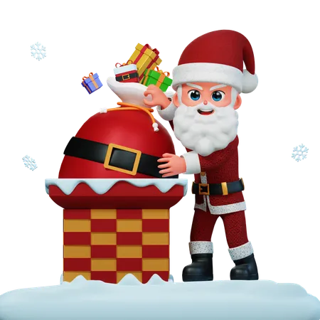 Santa Claus Is Collecting Surprise Gifts  3D Illustration
