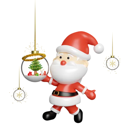 Santa Claus is decorating christmas ball  3D Illustration