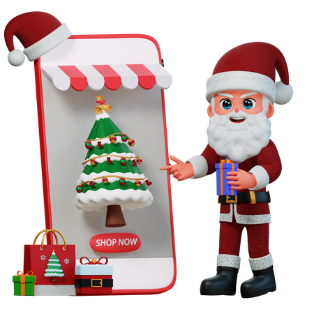 Santa Claus Is Doing Online Shopping  3D Illustration