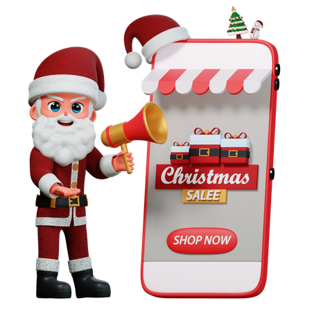 Santa Claus Is Making Sale Announcement  3D Illustration