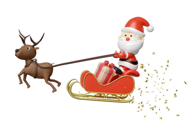 Santa Claus is sitting in sledge with gifts  3D Illustration