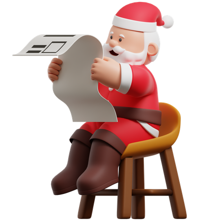 Papá Noel leyendo su lista  3D Illustration