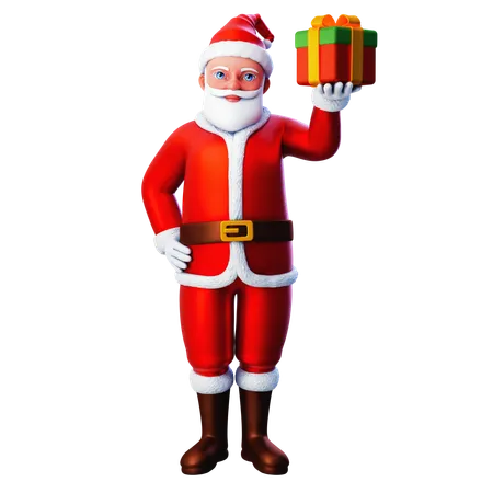 Santa Claus Lifting Christmas Box Using Right Hand  3D Illustration