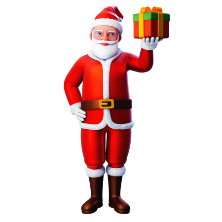 Santa Claus Lifting Christmas Box Using Right Hand  3D Illustration