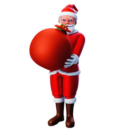 Santa Claus Lifting Gift Bag  3D Illustration