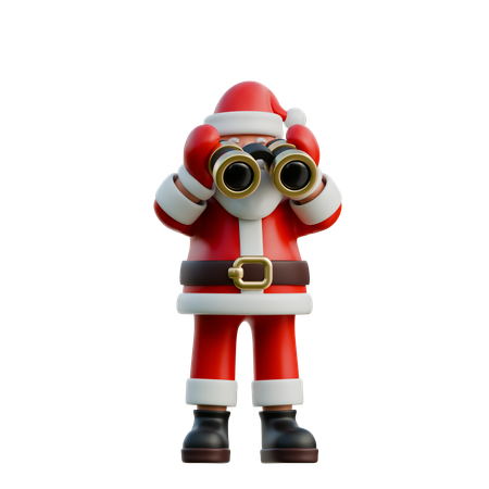 Santa Claus Looking Through Binoculars  3D Illustration