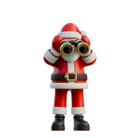 Santa Claus Looking Through Binoculars  3D Illustration