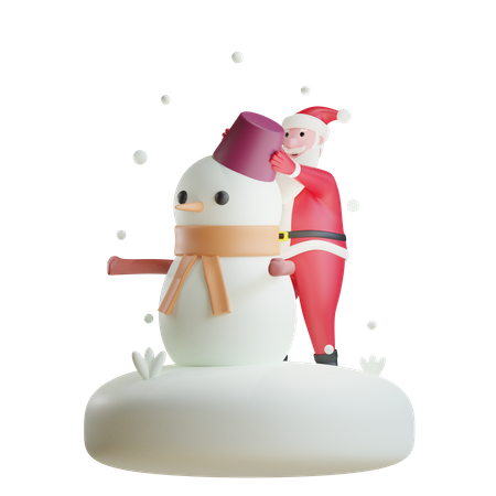 Santa Claus Make Snowman 3D Illustration