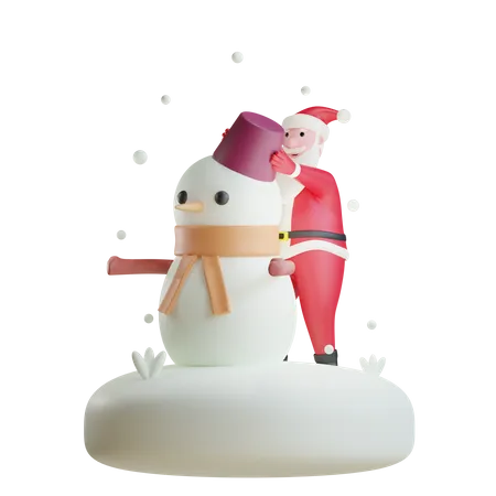 Santa Claus Make Snowman  3D Illustration