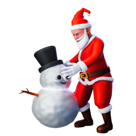 Santa Claus Making Snowman  3D Illustration