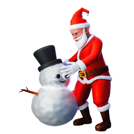 Santa Claus Making Snowman  3D Illustration