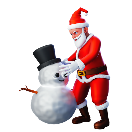 Santa Claus Making Snowman  3D Icon