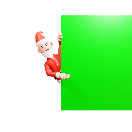 Santa Claus mostrando algo en un banner de pantalla verde  3D Illustration