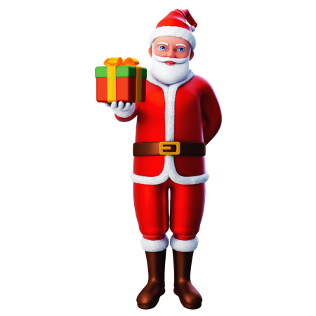 Santa Claus mostrando caja de Navidad con la mano izquierda  3D Illustration