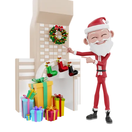 Papá Noel mostrando decoración navideña.  3D Illustration