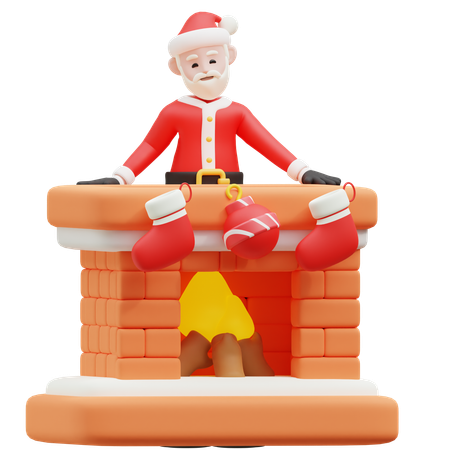 Santa Claus On Chimney  3D Illustration
