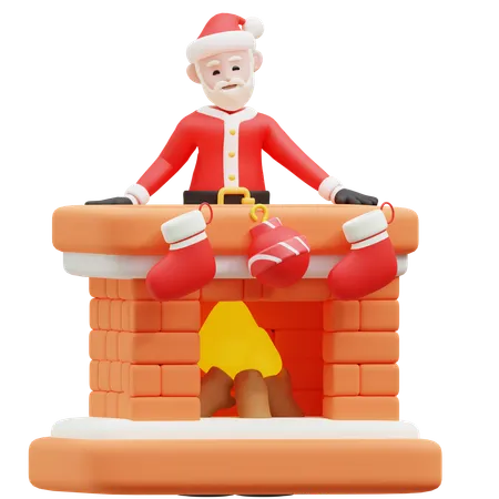 Santa Claus On Chimney  3D Illustration