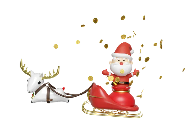 Santa Claus on sledge  3D Illustration