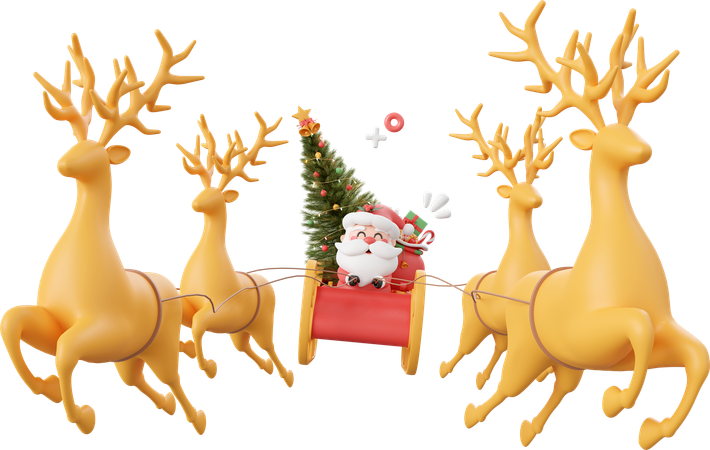 Santa Claus On Sleigh With Christmas Tree  3D Icon