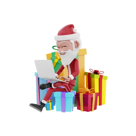 Santa claus online delivering christmas gift  3D Illustration