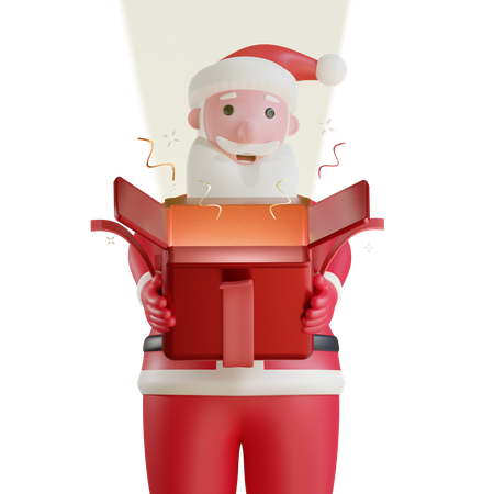 Santa Claus Opening Surprise Box  3D Illustration
