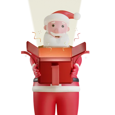 Santa Claus Opening Surprise Box  3D Illustration