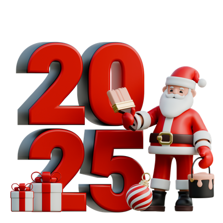 Santa Claus Painting 2025 Numbers  3D Illustration