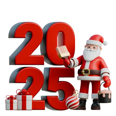 Santa Claus Painting 2025 Numbers  3D Illustration