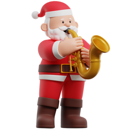 Santa Claus Playing Saxophone  3D Illustration