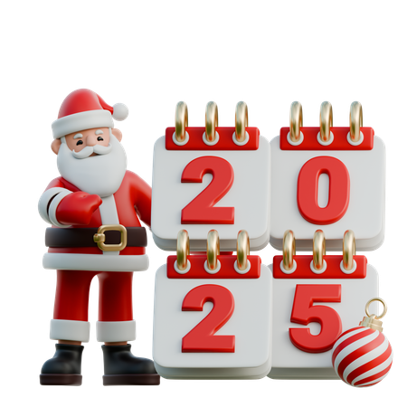 Santa Claus Pointing At 2025 With A Smile  3D Icon