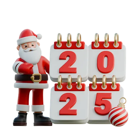 Santa Claus Pointing At 2025 With A Smile  3D Illustration