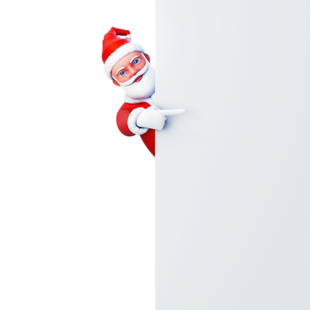 Santa Claus Pointing From Behind Wall  3D Illustration