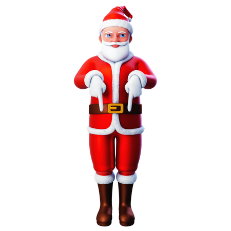 Santa Claus Pointing To Bottom Side Using Both Hands  3D Illustration