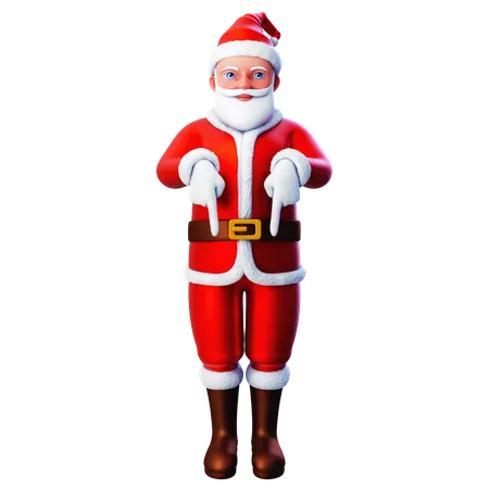 Santa Claus Pointing To Bottom Side Using Both Hands  3D Illustration