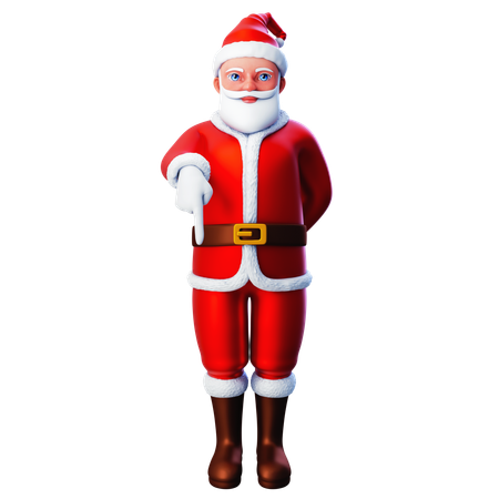 Santa Claus Pointing To Bottom Side Using Left Hand  3D Illustration