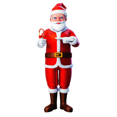 Santa Claus Pointing To Christmas Candy  3D Illustration