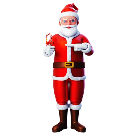 Santa Claus Pointing To Christmas Candy  3D Illustration