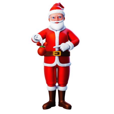Santa Claus Pointing To Christmas Lamp  3D Illustration
