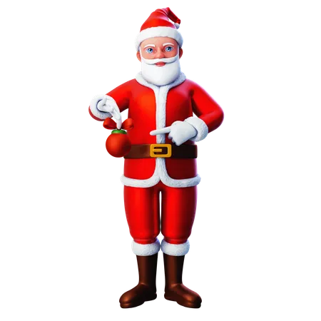 Santa Claus Pointing To Christmas Lamp  3D Illustration