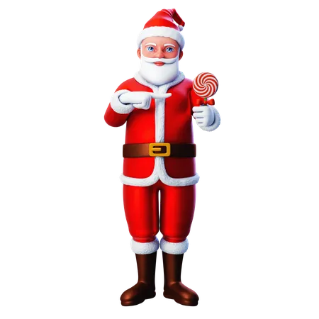 Santa Claus Pointing To Lolipop  3D Illustration