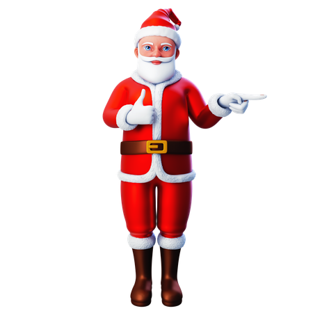 Santa Claus Pointing To Right Side And Or Hand Showing Thumb Up Gesture  3D Illustration