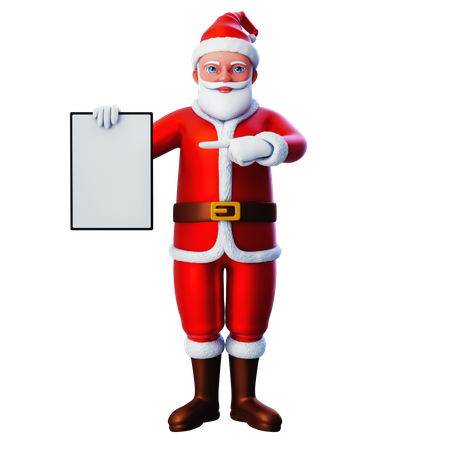 Santa Claus Pointing To White Vertical Tablet  3D Illustration