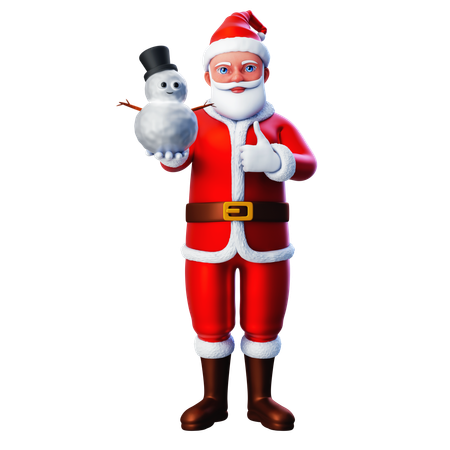 Santa Claus Posing Thumb Up Hand With Snowman  3D Illustration