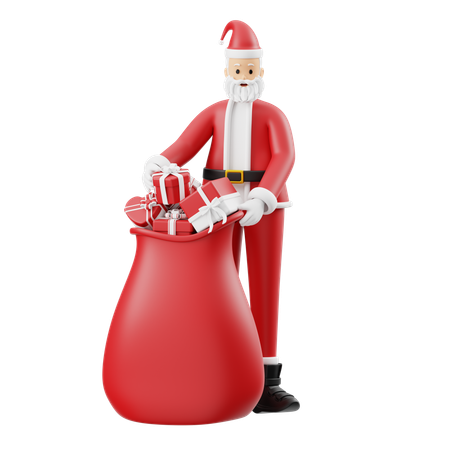 Santa Claus Prepares To Bring Sacks Of Gifts  3D Illustration