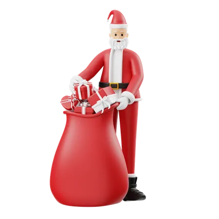 Santa Claus Prepares To Bring Sacks Of Gifts  3D Illustration